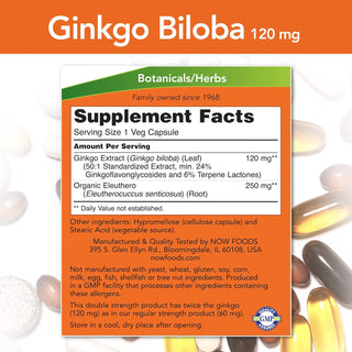NOW Supplements, Ginkgo Biloba 120 mg, Double Strength, Non-GMO Project Verified, 200 Veg Capsules