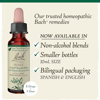 Bach Original Flower Remedies, Holly for Goodwill Towards Others (Non-Alcohol Formula), Natural Homeopathic Flower Essence, Holistic Wellness and Stress Relief, Vegan, 10mL Dropper