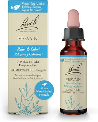 Bach Original Flower Remedies, Vervain for Relaxation and Calm (Non-Alcohol Formula), 10mL Dropper